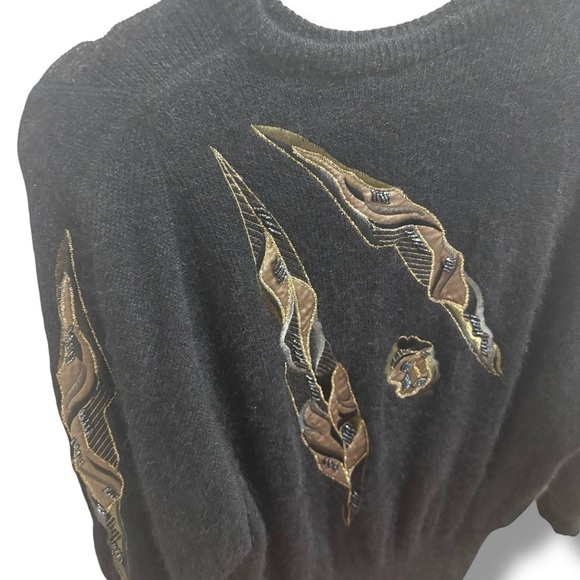 Escada Vintage 80s Black Mohair Beaded Leaves Sweater - Size 36 - Picture 4 of 8